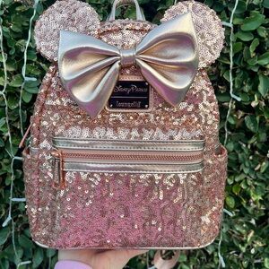 Loungefly Rose Gold Sequin Mini Backpack with Bow